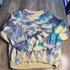 NATURAL LIFE Blue and Cream Tie-Dye Crew Neck Sweater